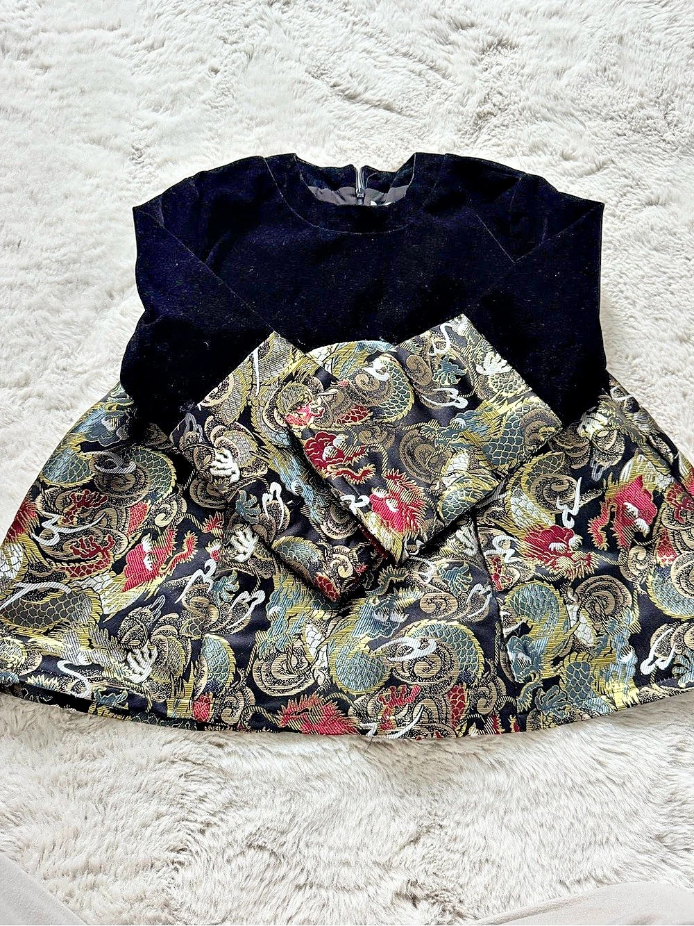 Kids Formal Paisley Dress in Black & Multicolor